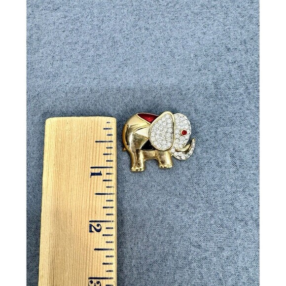 Vintage AD Enamel Rhinestones Elephant Pin Brooch Statement Gold Tone 2004 - Picture 4 of 6
